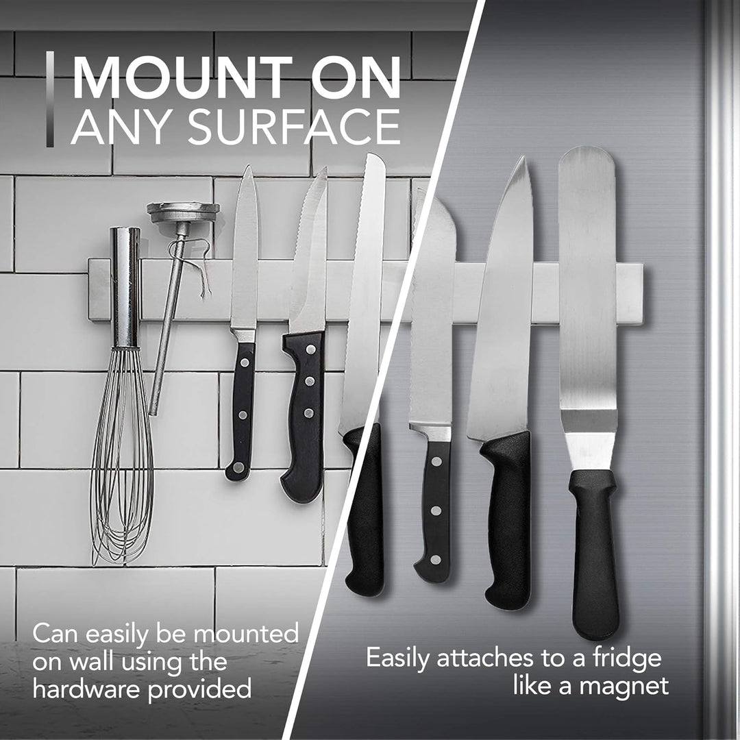 Durable stainless steel 14-inch magnetic tool organizer for efficient kitchen & home space saving.