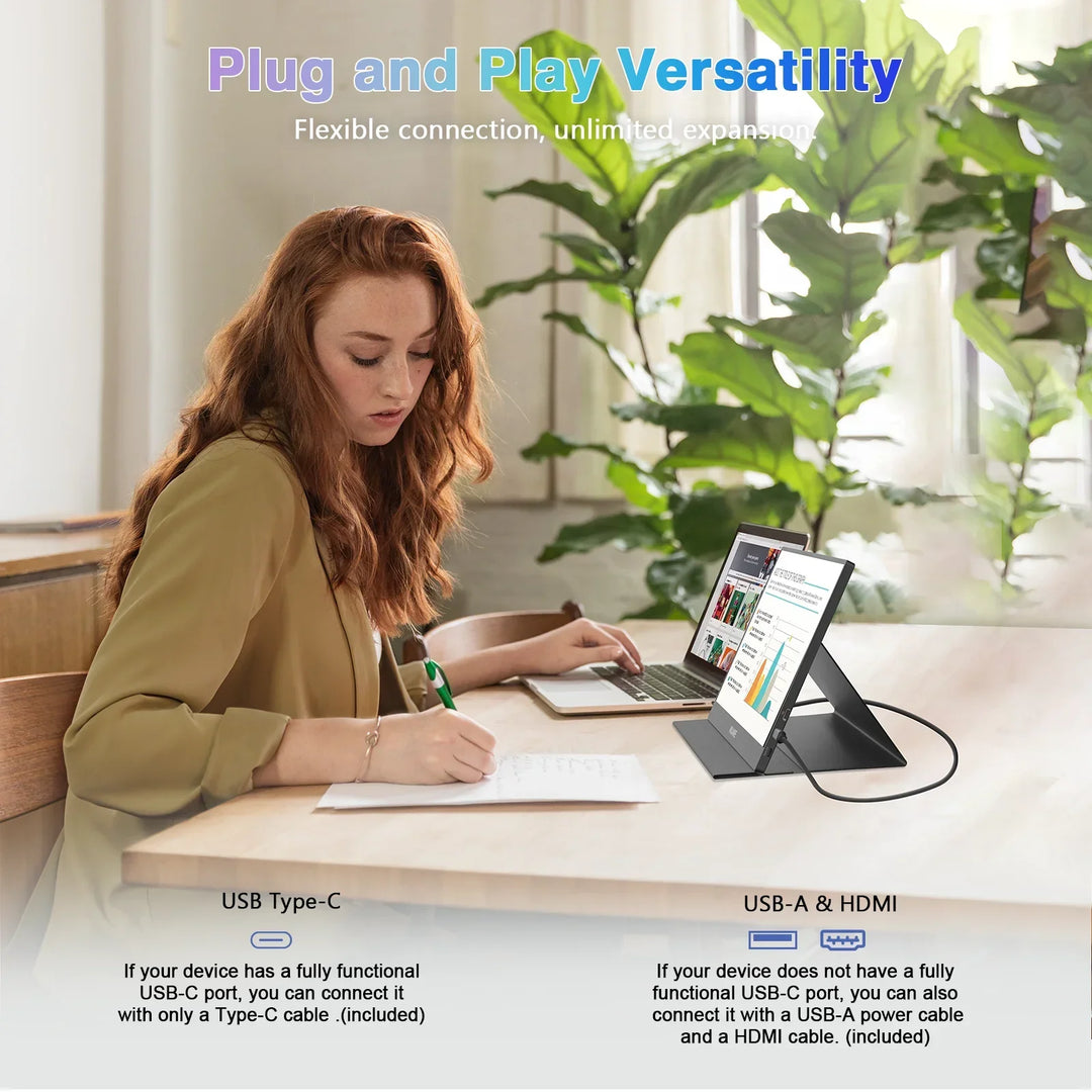 Sleek 14-inch travel display enhancing your mobile workstation. Connect via USB-C for productivity anywhere.