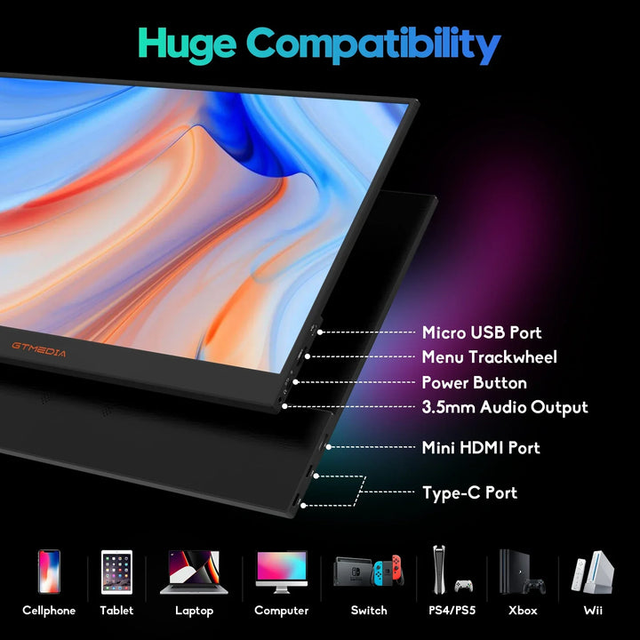 Versatile 15.6-inch USB-C & HDMI portable monitor. Enhance your productivity and gaming setup with this slim screen.