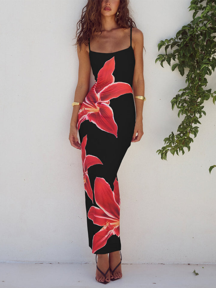 Lightweight floral print long maxi dress for women, an elegant summer beach vacation sundress.
