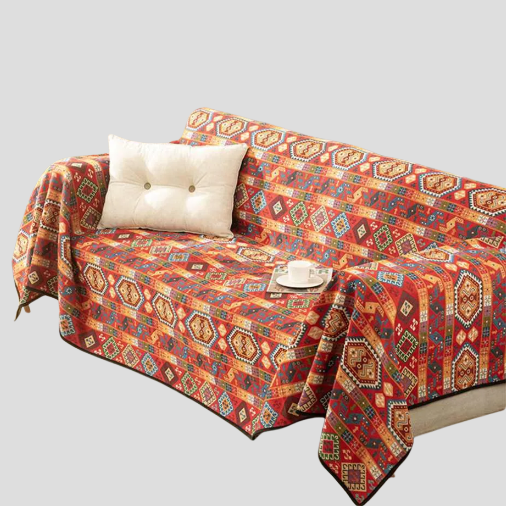 Moroccan Jacquard throw blanket for sofa, featuring geometric woven pattern. Perfect home decor accent piece.