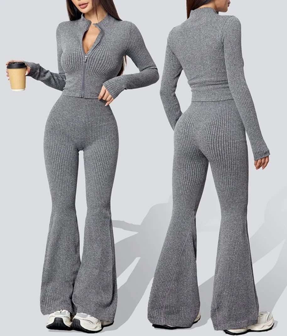 Women's Ribbed Knit Flare Pant & Top Set