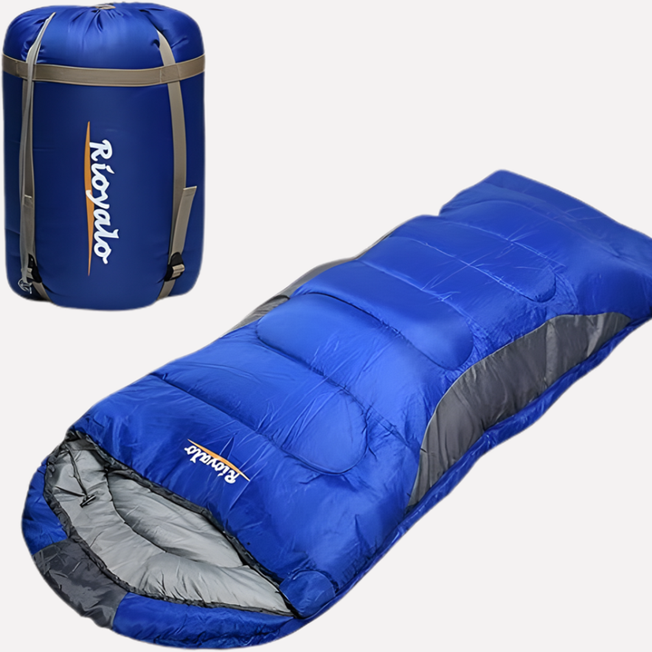 Royal blue adult winter sleeping bag, 0°F extreme cold protection for camping & outdoor adventures.