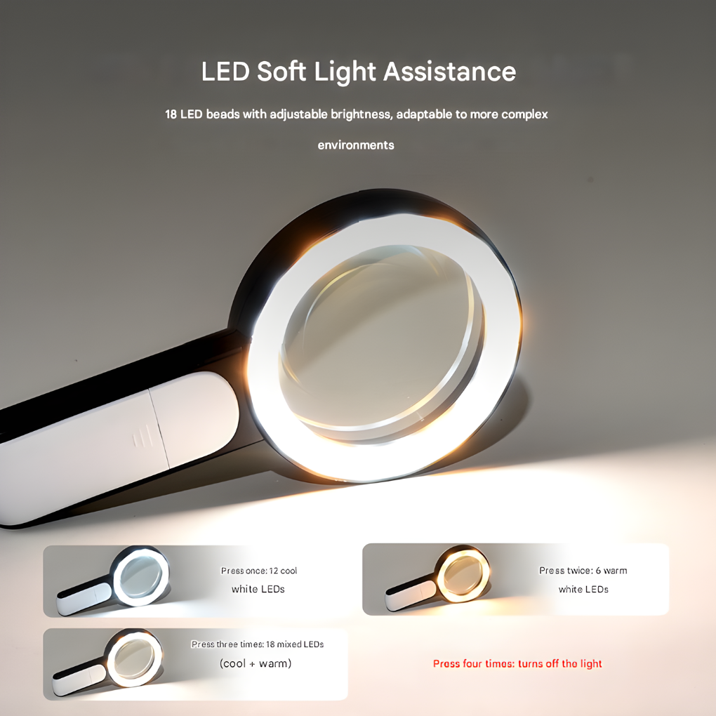 Precision 20x optical magnifying glass, a versatile hobby tool and reading aid with an ergonomic handle for comfort.