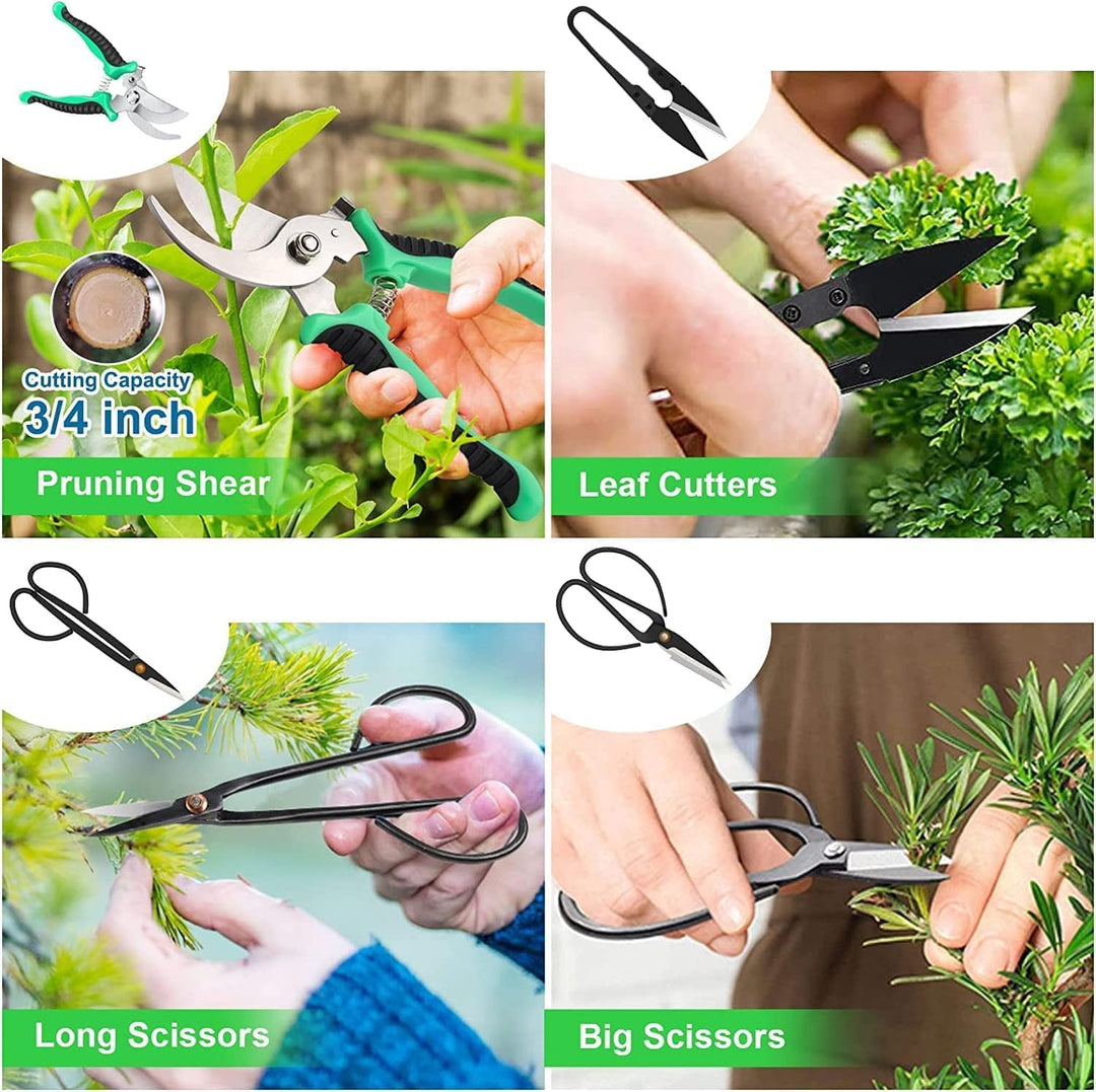 Organized 24-piece bonsai gardening tool kit in a durable PU leather bag, features high-carbon steel for tree care.