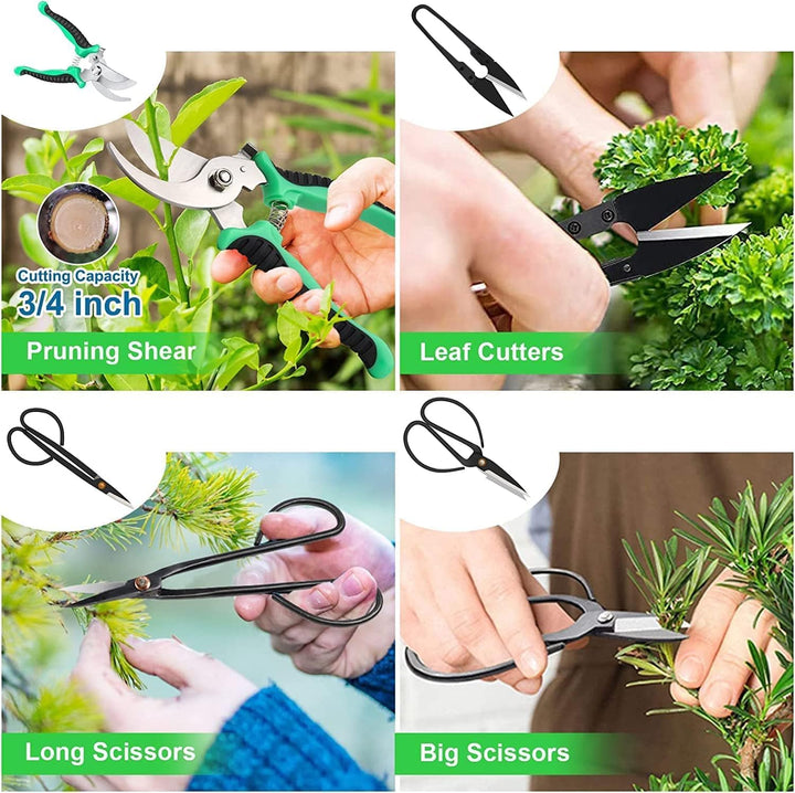 Organized 24-piece bonsai gardening tool kit in a durable PU leather bag, features high-carbon steel for tree care.