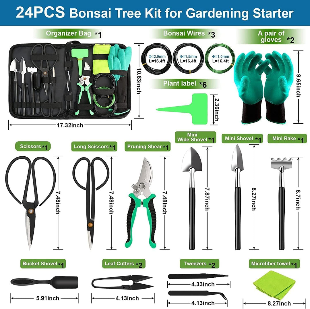 Prune & shape your bonsai with this 24-piece high-carbon steel gardening tool kit, perfect for detailed tree care.