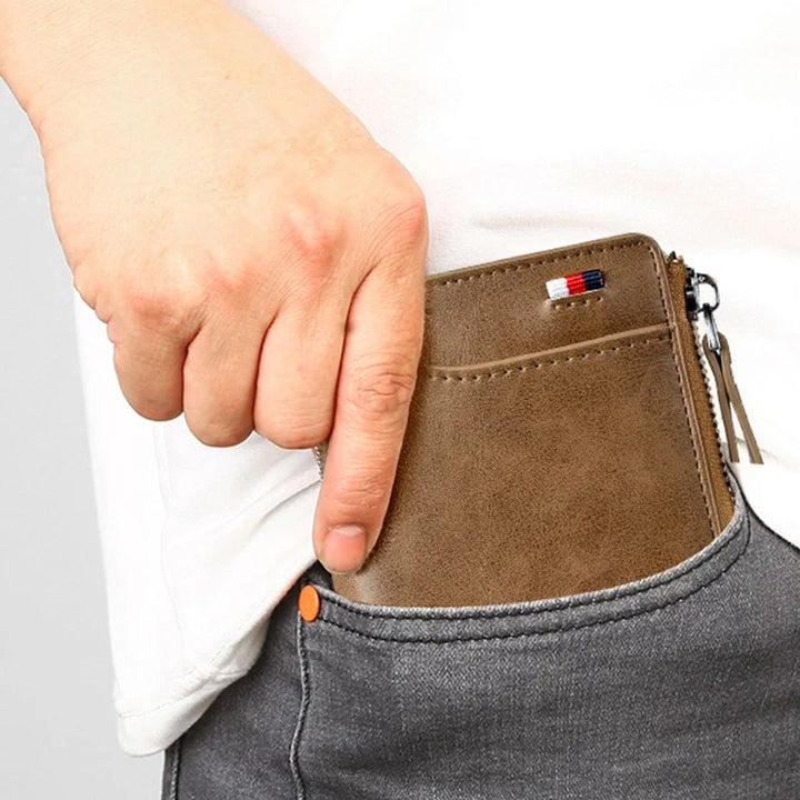 Stylish unisex compact RFID blocking wallet made from durable PU leather, perfect for secure everyday carry.