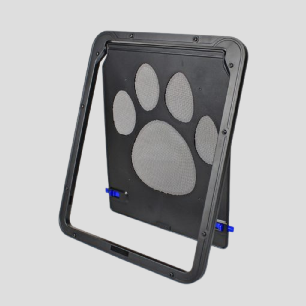 Magnetic pet cat flap door with 4-way secure locking for controlled feline access & outdoor freedom. Easy install.