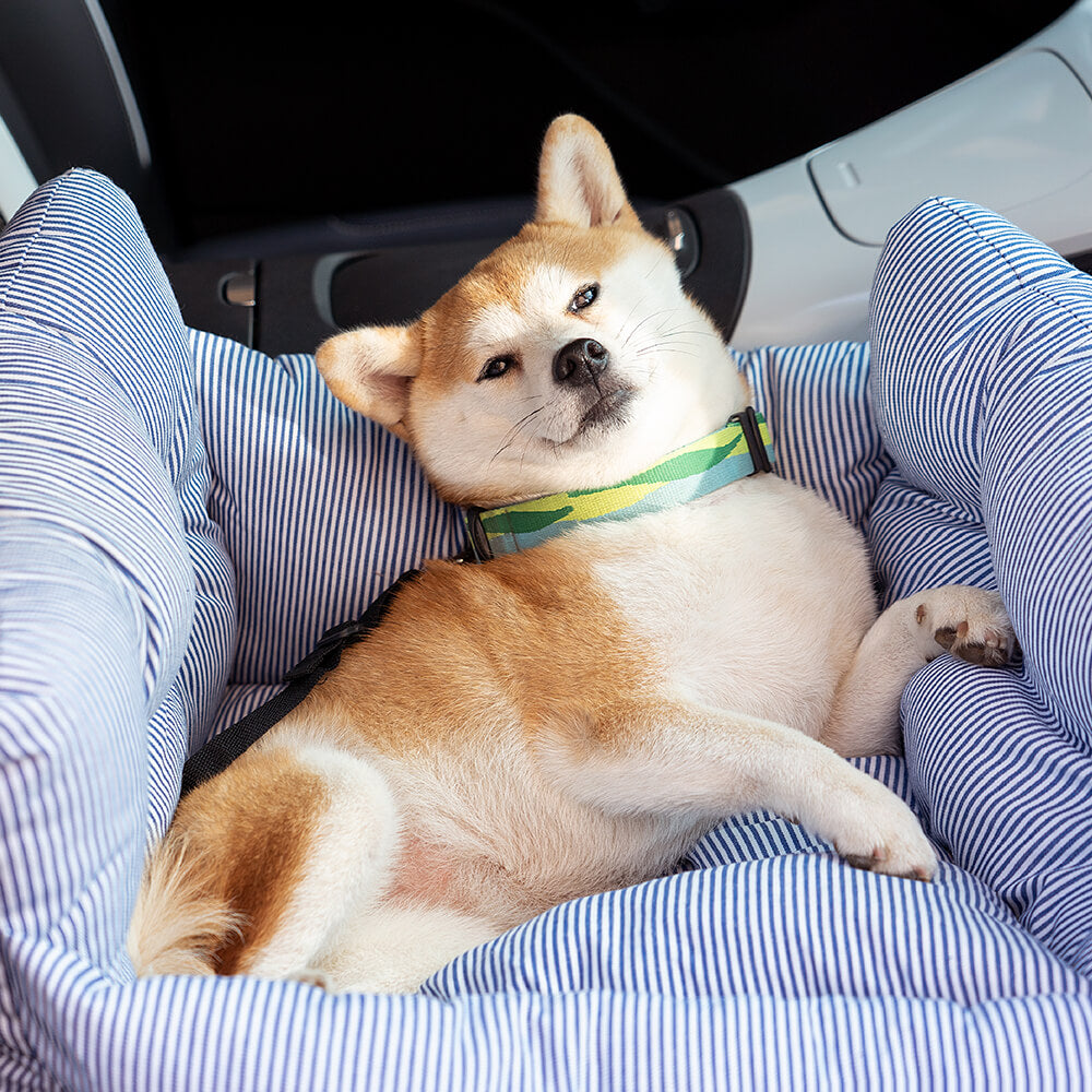 Plush dog car seat and carrier bed ensures pet safety & comfort on road trips. Washable travel accessory.