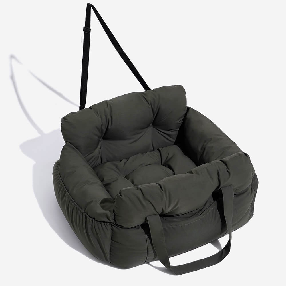 Cozy pet travel bed functioning as a safe car seat for dogs. Essential dog gear for happy journeys.