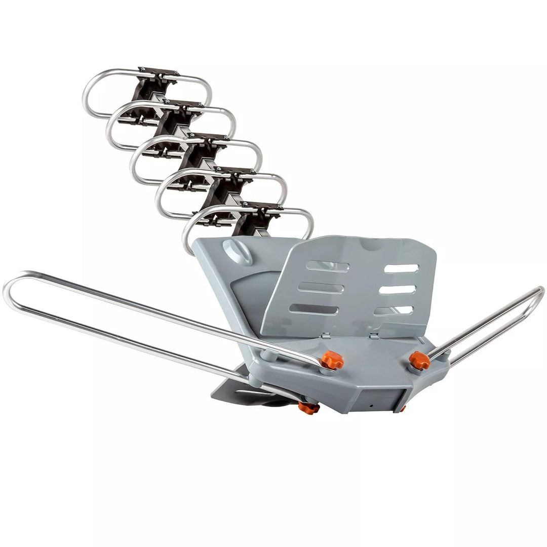 Close-up of the motorized mechanism on the digital TV antenna, showing its 360° rotation feature.