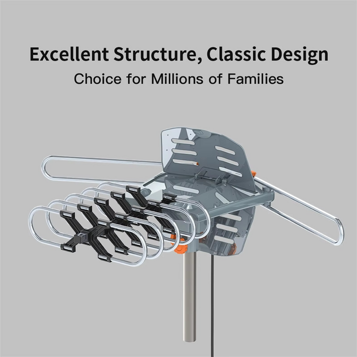 TavvitaImp010 outdoor digital TV antenna, motorized for optimal long-range HD reception, UHF/VHF ready.