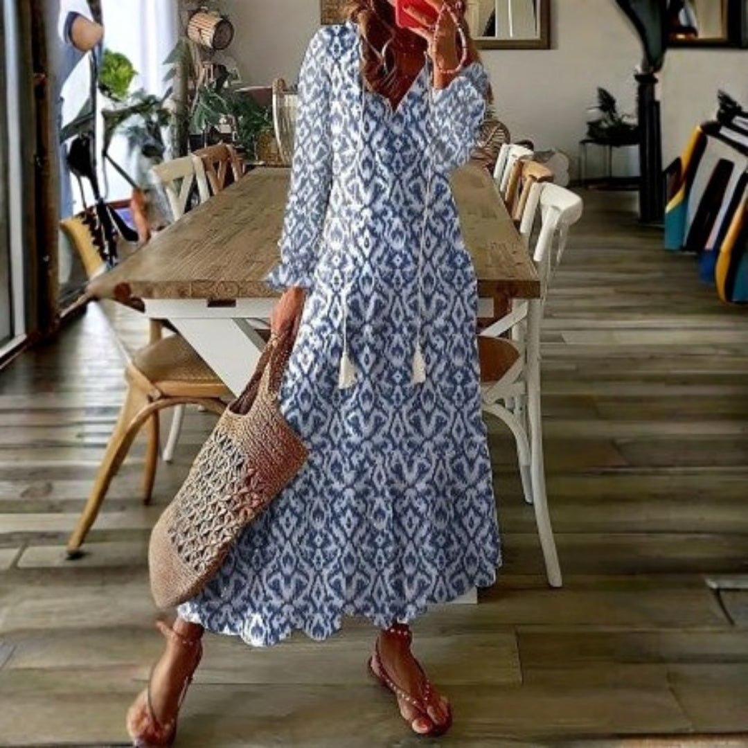 Stylish short sleeve floral print boho maxi dress for women, offering a relaxed and fashionable look.