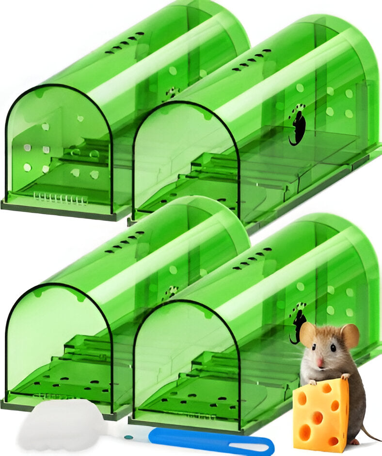 4-pack of humane no-kill mouse traps for safe, live catch rodent control in your home, pet-friendly.