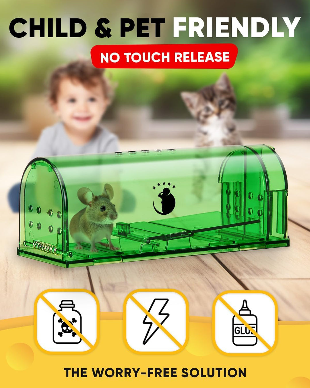 Humane no-kill mouse trap (4-pack) for effective and safe live catch rodent control. Ideal for indoor pest management.