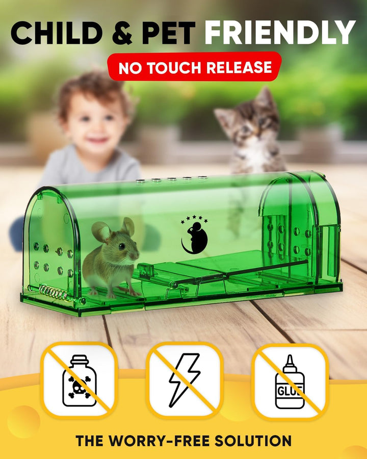 Humane no-kill mouse trap (4-pack) for effective and safe live catch rodent control. Ideal for indoor pest management.