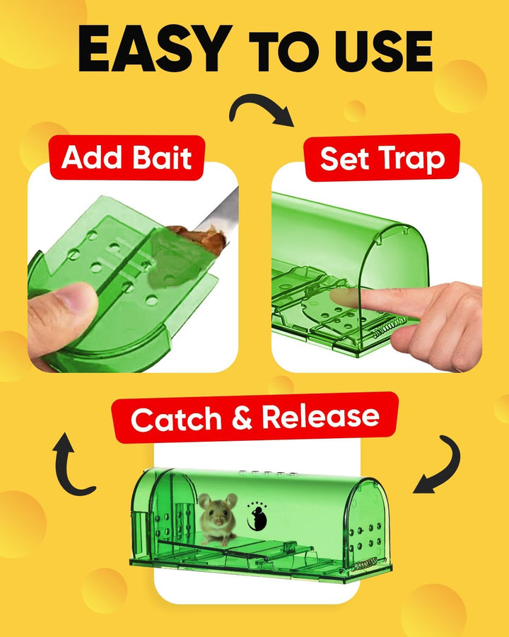 Indoor 4-pack humane mouse traps for no-kill rodent control. Reusable live catch pest solution for your home.
