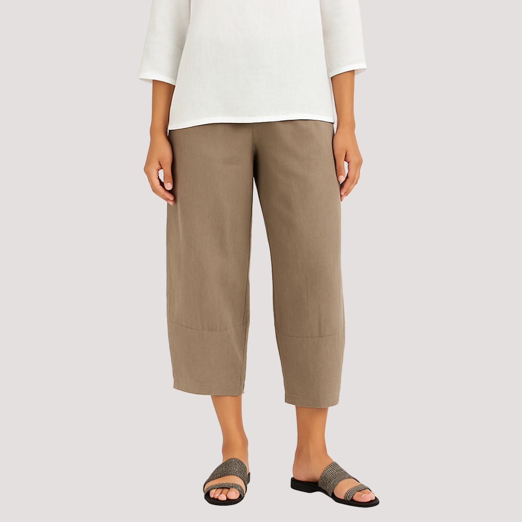 Women's lightweight wide-leg summer trousers with an elastic waist and relaxed fit, perfect for casual wear.