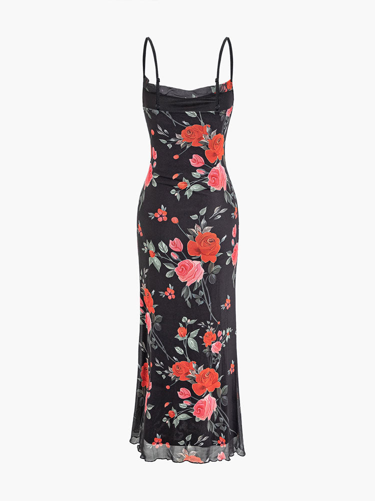 Stylish women's floral maxi dress, a perfect casual summer sundress with spaghetti straps.