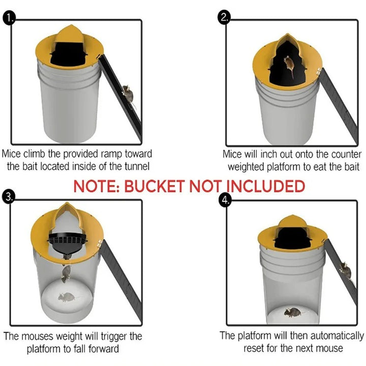 Automatic 4-Pack Bucket Lid Mouse Trap - Pest Control Solution