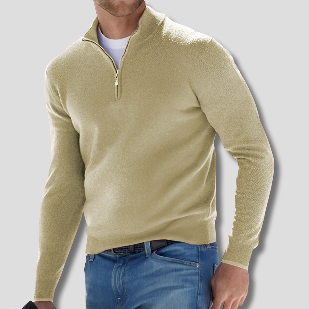 Effortless style: men's long sleeve zipper collar pullover sweater, a versatile wardrobe essential.