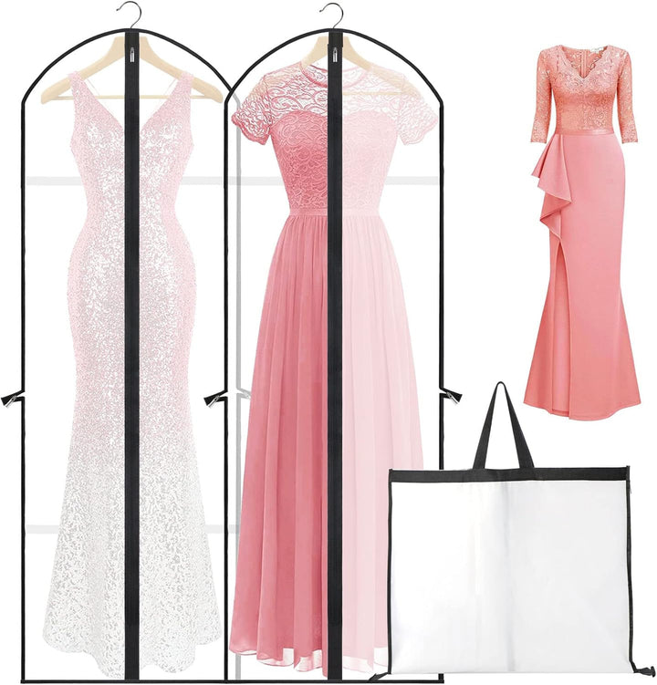 Long garment bag for evening gowns, prom dresses & bridal wear, 71-inch protection.