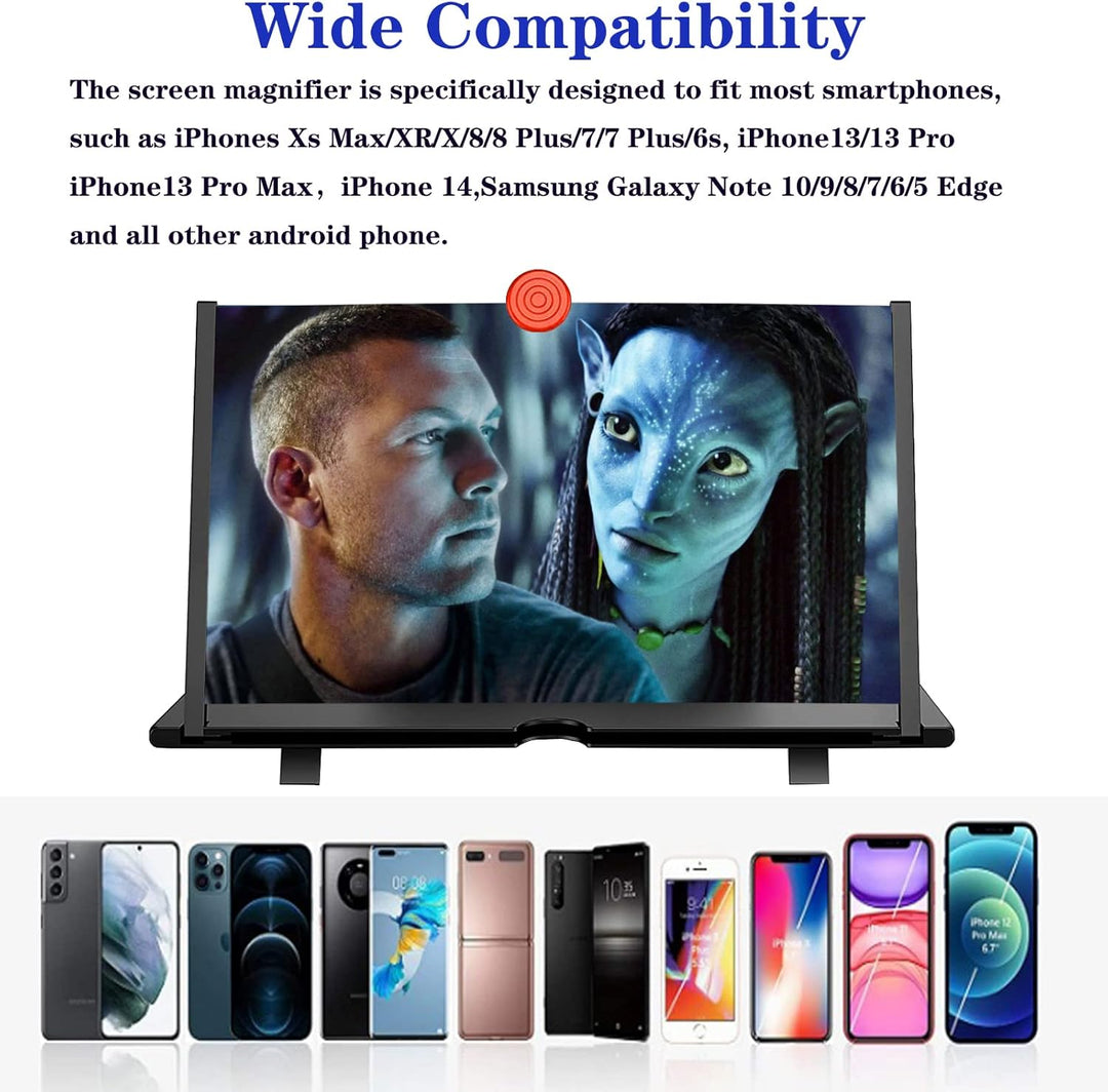 Smartphone accessory with 16-inch screen magnifier for eye protection & clearer viewing.