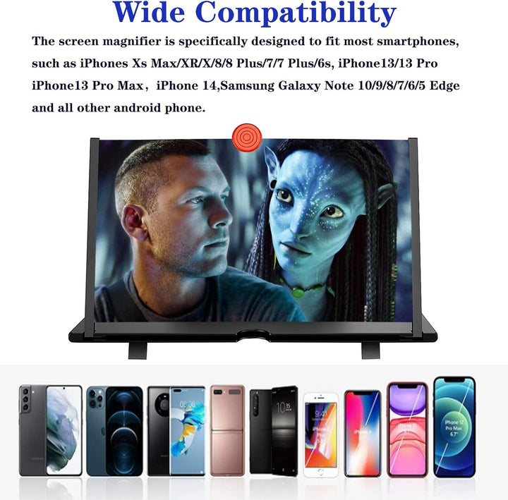 Smartphone accessory with 16-inch screen magnifier for eye protection & clearer viewing.
