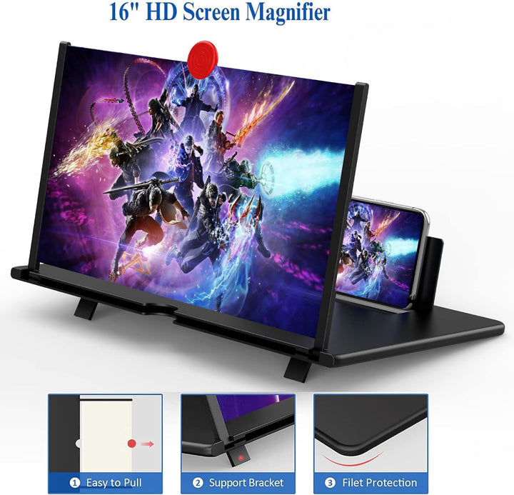 Portable 16-inch HD phone screen magnifier for immersive mobile gaming anywhere.