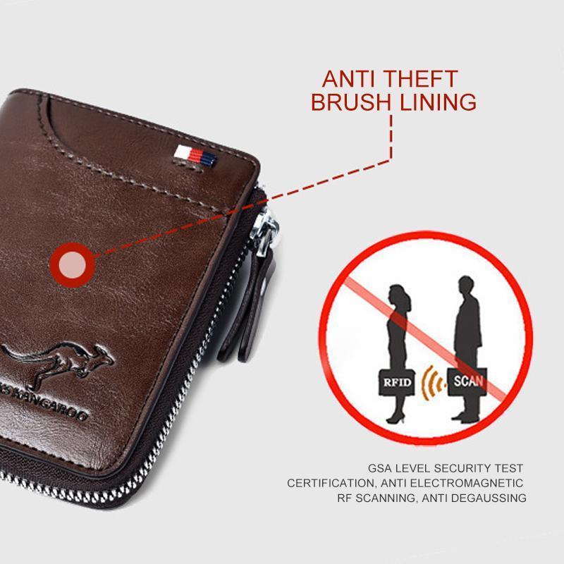 Slim profile of a unisex RFID blocking wallet, ideal for front pocket carry. A sleek PU leather card holder.