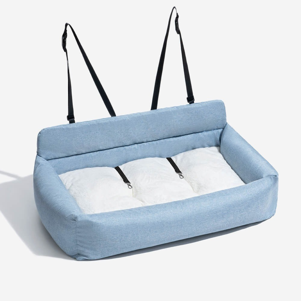 Premium dog car back seat bed, ideal for pet travel comfort. Washable, durable bolster car seat for safety.