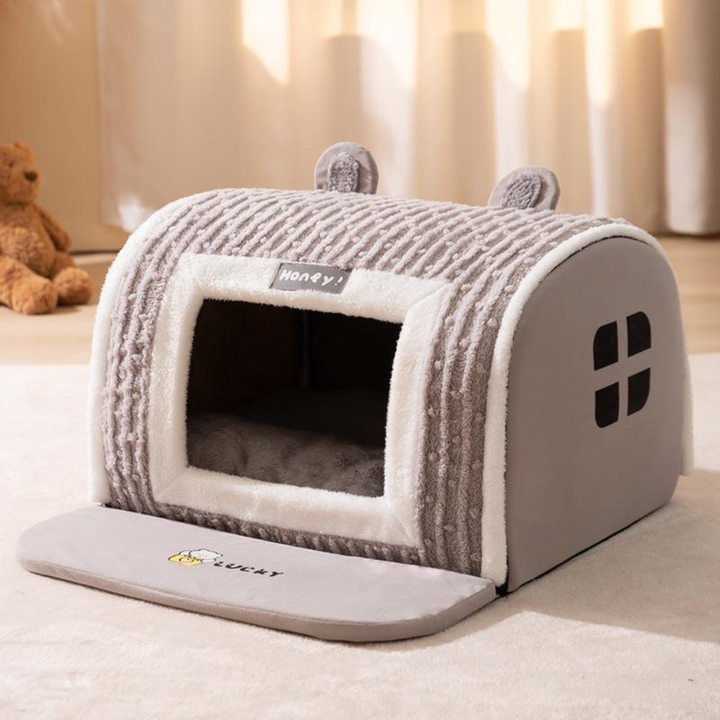 Stylish Lomi brown pet kennel. Versatile indoor dog bed & cat house provides a comfortable, private retreat.