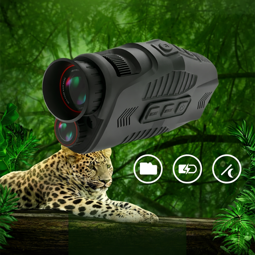 High-definition night vision monocular for outdoor use, hunting, camping, and wildlife observation.
