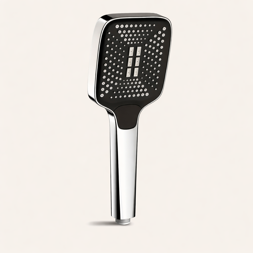 Silver universal rainfall shower head with 3 adjustable spray settings for a spa-like comfort.