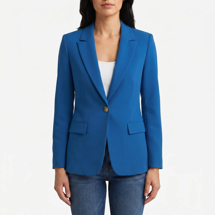 Professional women's single-button blazer. This tailored jacket offers smart casual style for office wear.