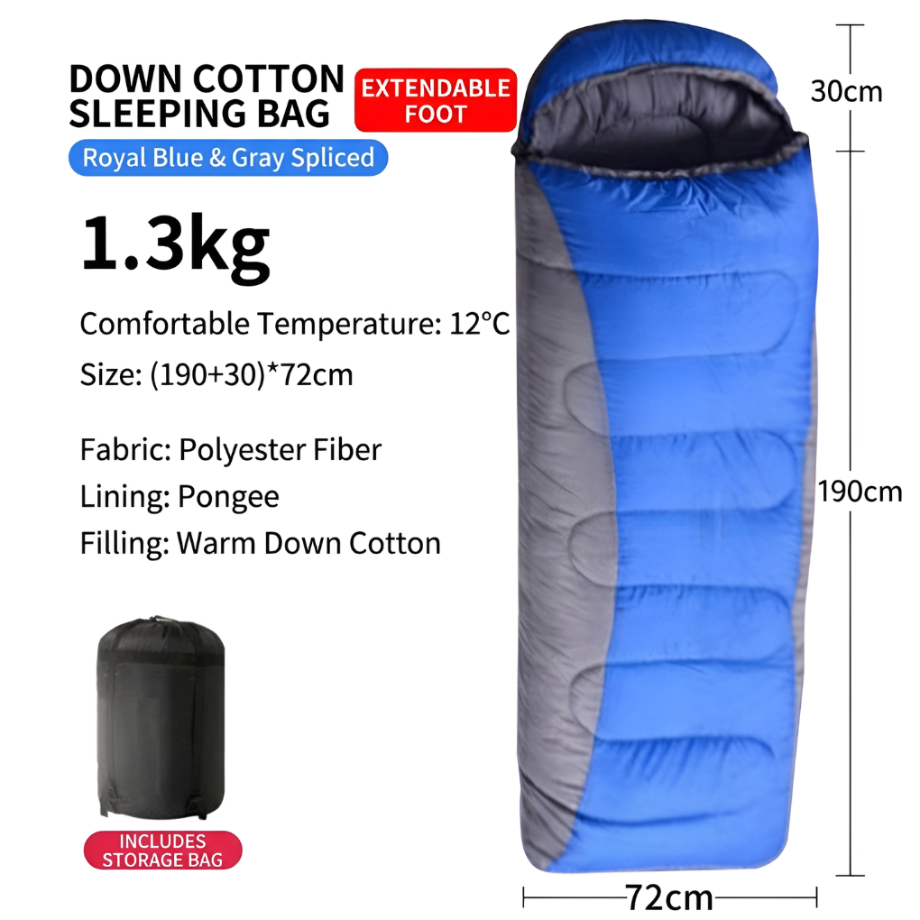 Adult royal blue sleeping bag offering 0°F extreme cold protection, essential cold weather camping gear.