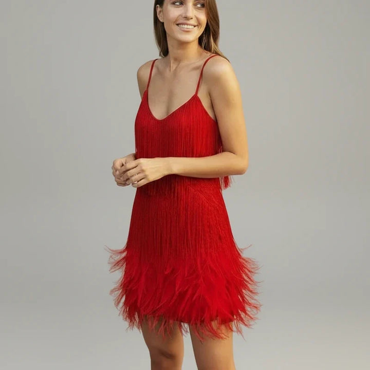 Versatile women's fringe bodycon mini dress, a stylish short dress for parties, clubwear & special events.
