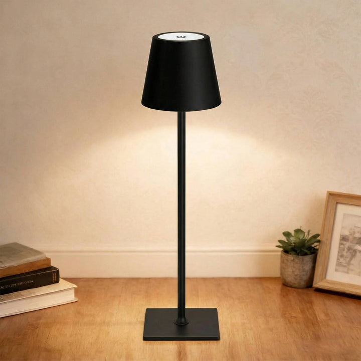 Cordless LED table lamp with touch control & dimming. Modern, portable for desk or bedside ambient light.