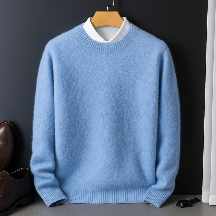 Men's ultra-soft fitted crewneck pullover sweater in a versatile knit, perfect for casual winter fashion.