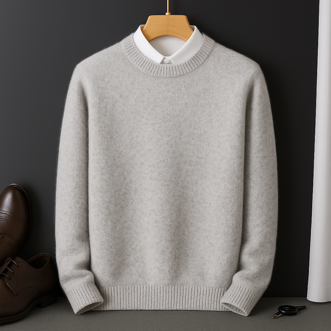 Crewneck men's fitted pullover sweater. Ultra-soft knitwear for comfortable fall & winter outfits.