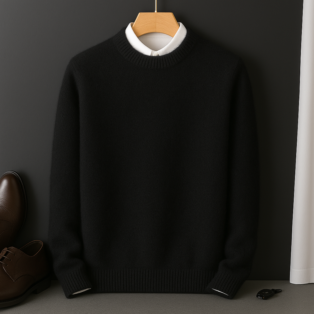 Versatile men's ultra-soft fitted crewneck sweater, perfect knitwear for stylish fall and winter fashion.