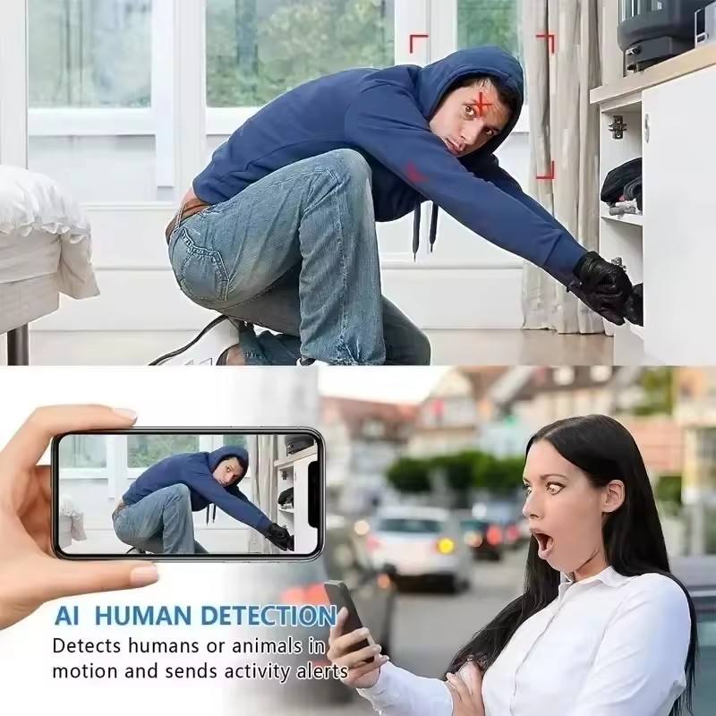 Easy-setup indoor WiFi security camera with night vision, app control & two-way audio for home safety.
