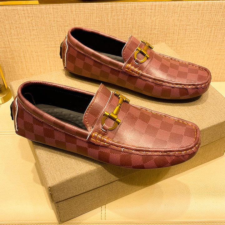 Men's slip-on loafers with a checker pattern. Stylish & comfortable driving shoes for casual outings.