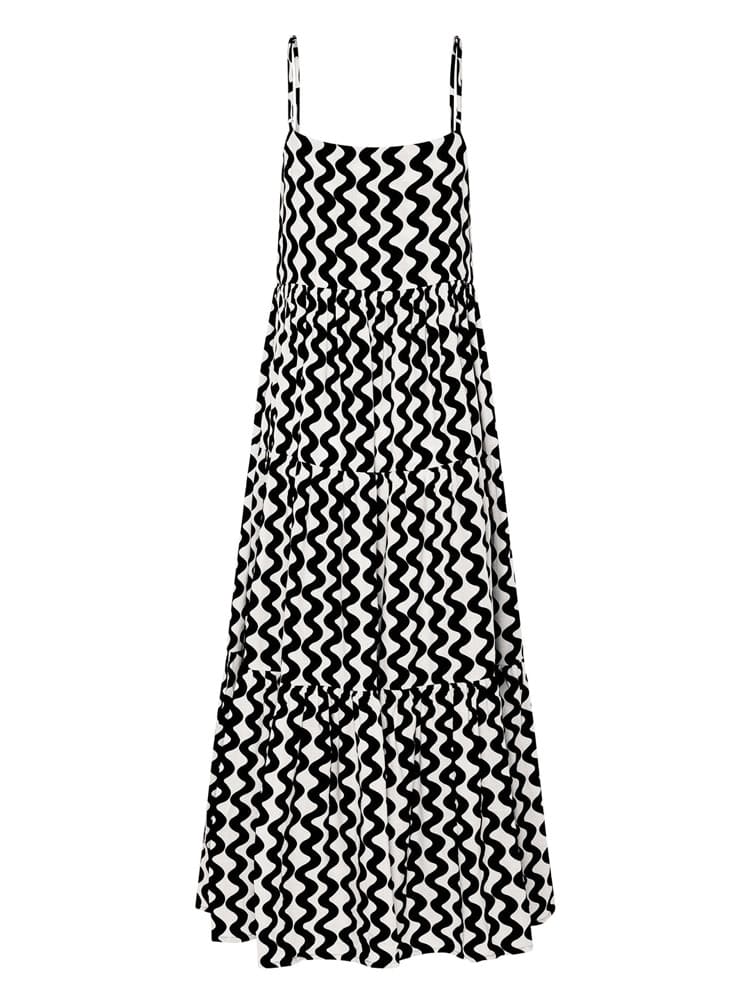 Effortless women's black boho midi sundress with a flowy design, offering versatile summer style & bohemian charm.
