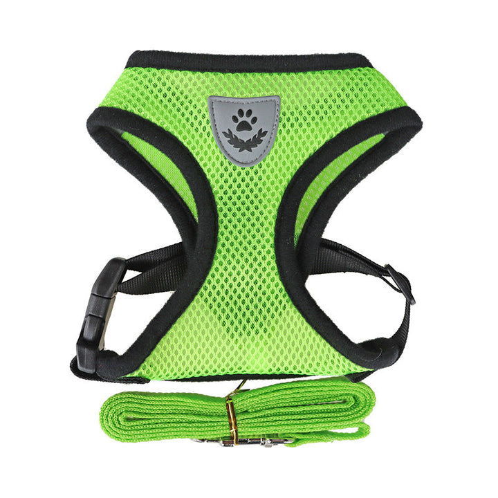 Essential puppy accessories: Comfy, breathable mesh dog harness and leash set for secure walks.