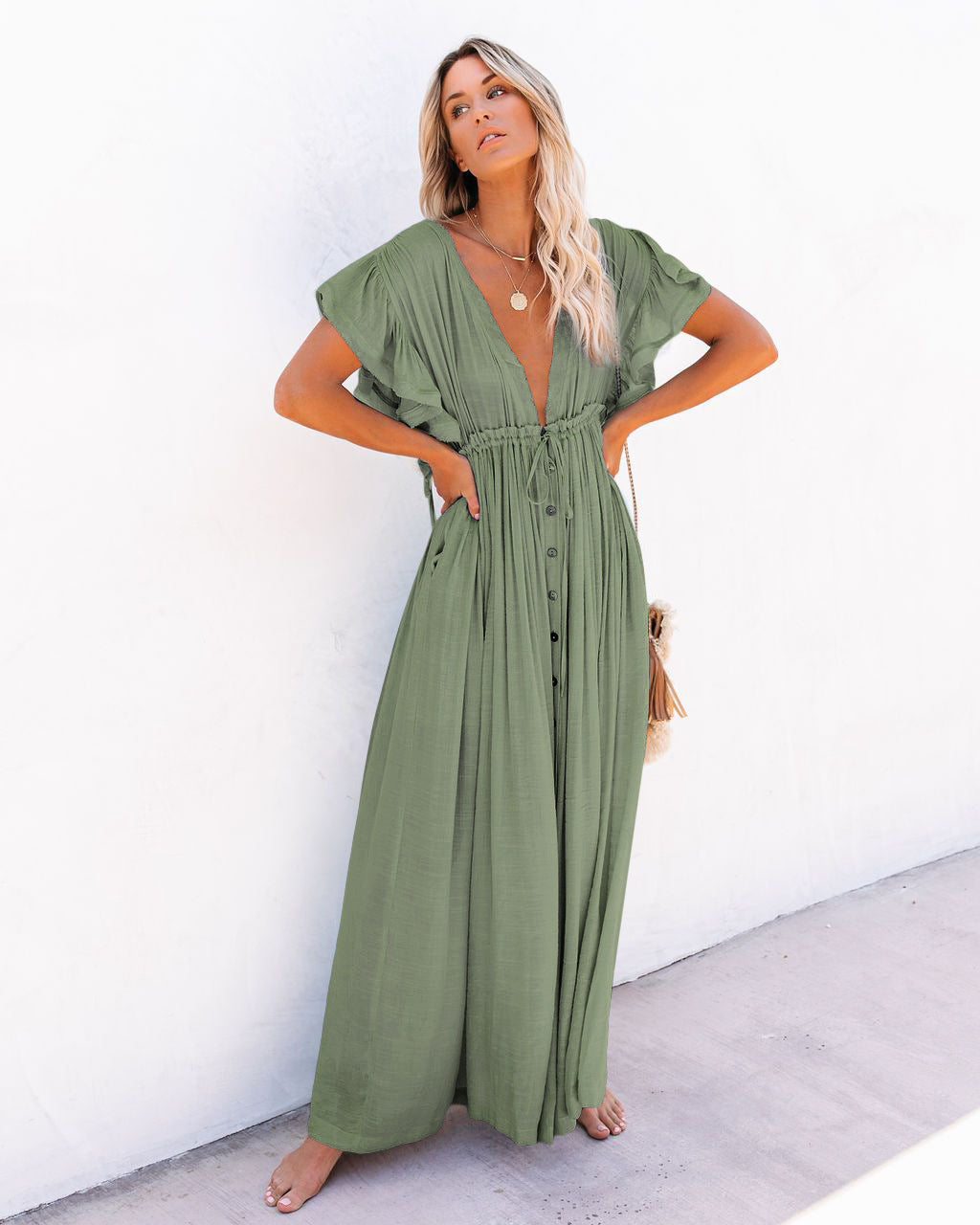 Effortless style with this women's flowy boho maxi dress. Comfortable, relaxed fit, ideal for summer & casual wear.