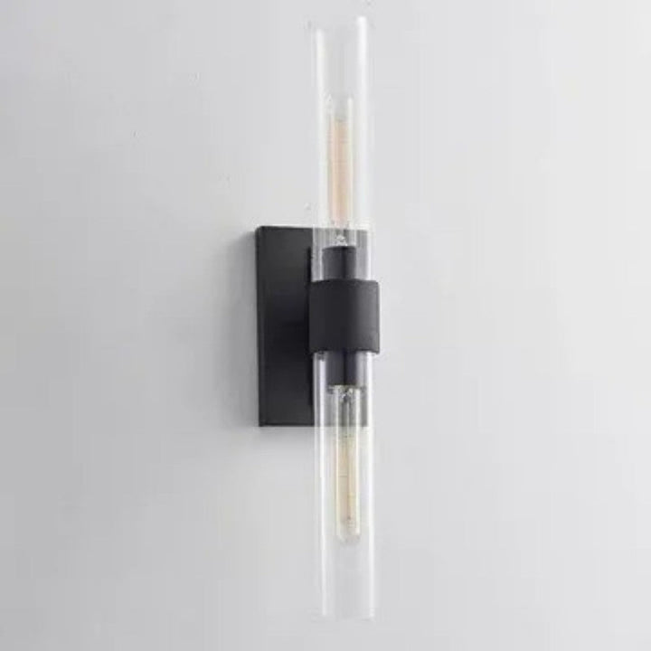 Stylish 23-inch modern brass and clear glass 2-light wall sconce, an elegant vanity lighting solution.