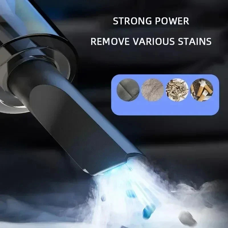 Compact cordless car vacuum with powerful suction, USB rechargeable for quick auto cleaning & pet hair removal. Portable.