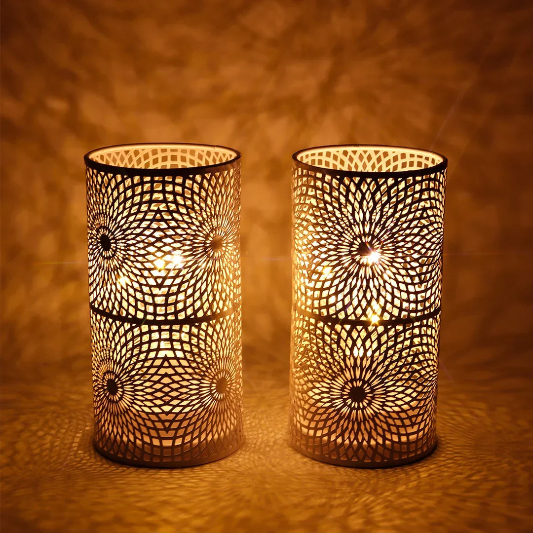 Stylish cordless LED cylinder lamps (set of 2) blending vintage & modern decor, ideal as accent lights.